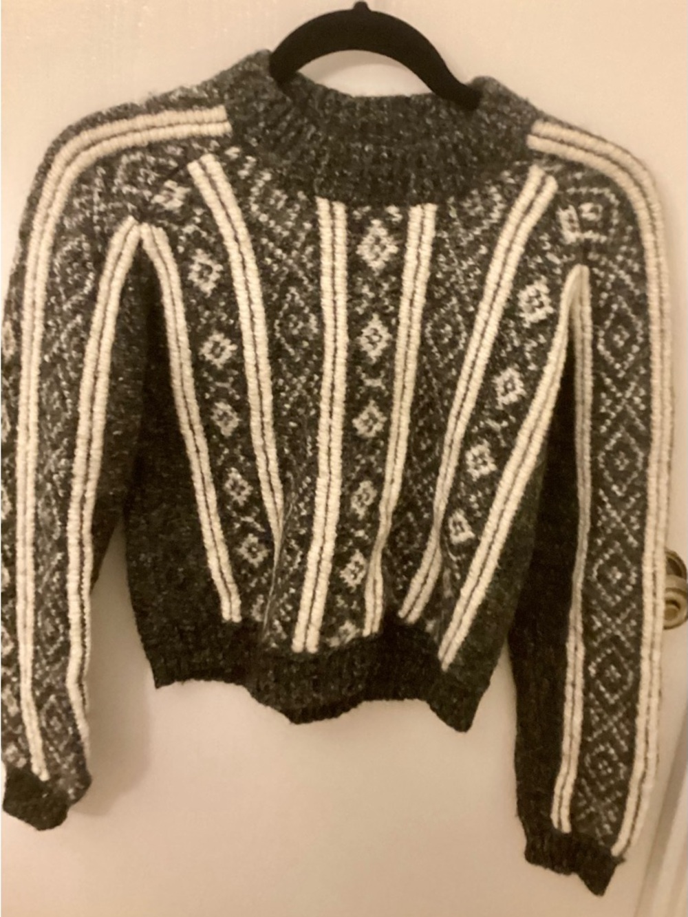 rag & bone Gray and Cream Textured Cable & Fair Isle Sweater